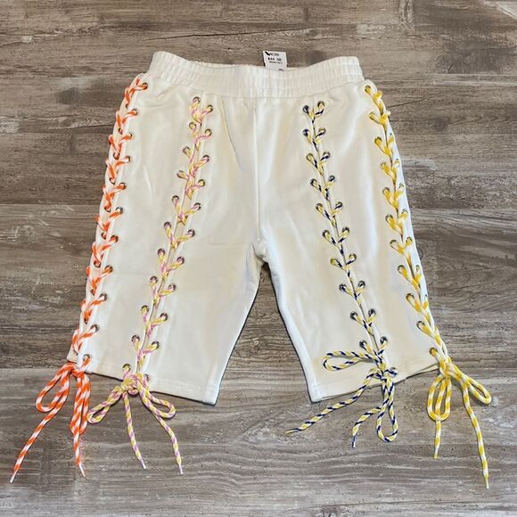 Akira Ready When You Are Lace Up Biker Short Ivory Women’s Size Small - Picture 1 of 6